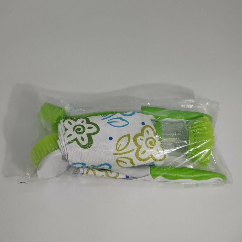 Green Kitchen Microfiber Cloth Set with Flowers Leaf Shaped Brush and Long Brush - Picture 5 of 8